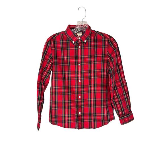 J.Crew Crewcuts Boys Shirt Red Tartan Plaid Holiday Long Sleeve Button Down 12 - Picture 1 of 11